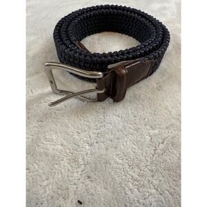 Torino Mens Braided Stretch Belt Navy Black Woven Leather‎ Trim Made in USA 44in
